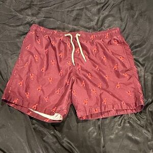 H&M Burgundy Swim Shorts with Lobster Print